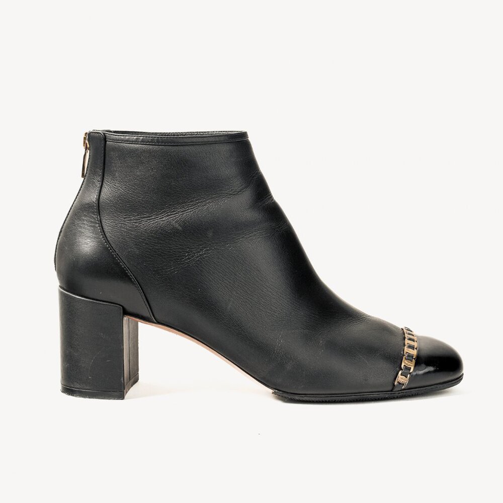Salvatore Ferragamo Atri Glossy Cap Toe Black Leather Ankle Boot